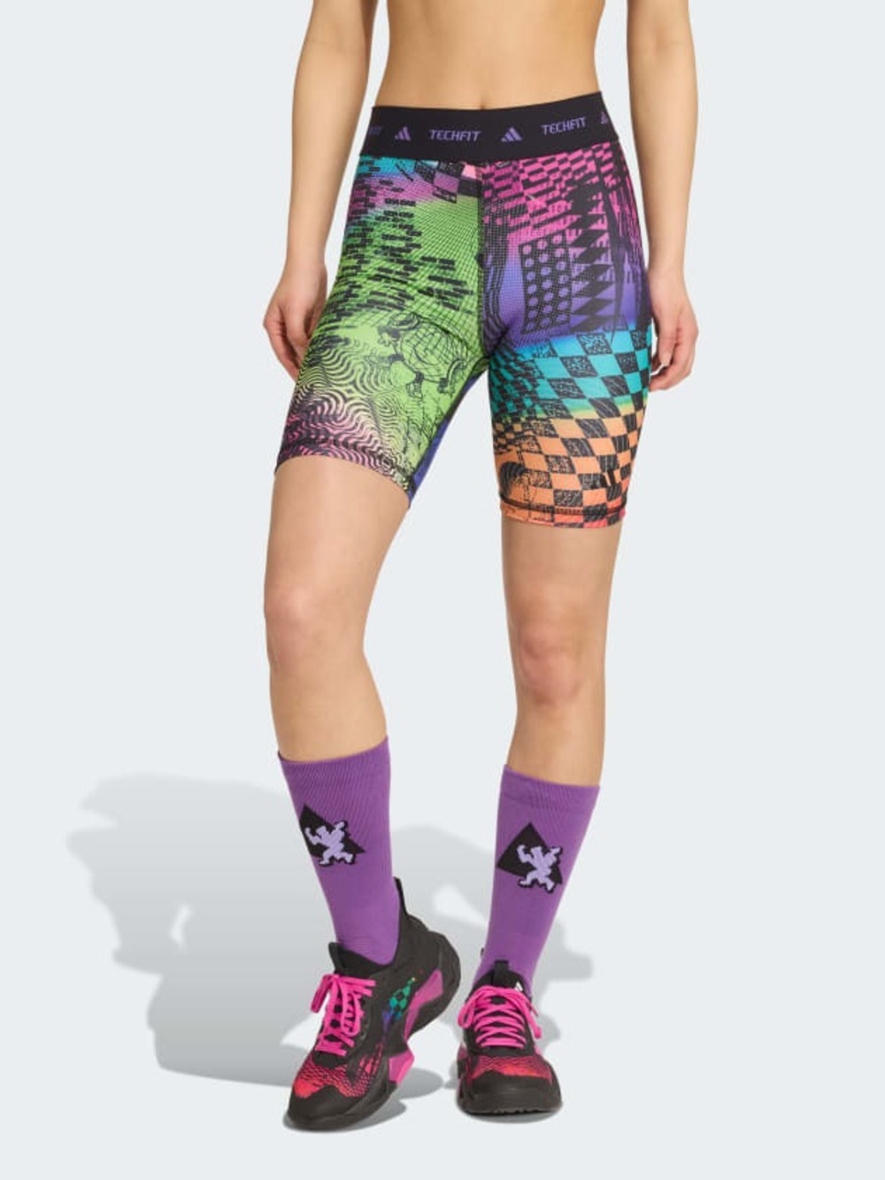 NWT Adidas x Jeremy Scott Techfit Biker Shorts XS ClimaCool Multicolor Graphic